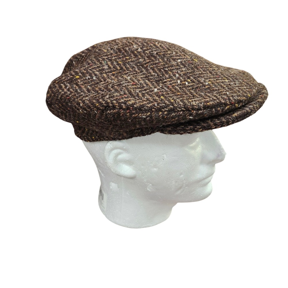 Hanna Hats Donegal Brown Herringbone Tweed Wool Flat Cap Irish Peaky Blinders Lg